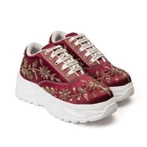 luxury red satin embellished trainer